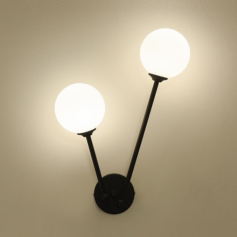 Modern Minimalist Style Double Globe Wall Lighting Fixtures 2 Lights Wall Sconces with Glass Shade