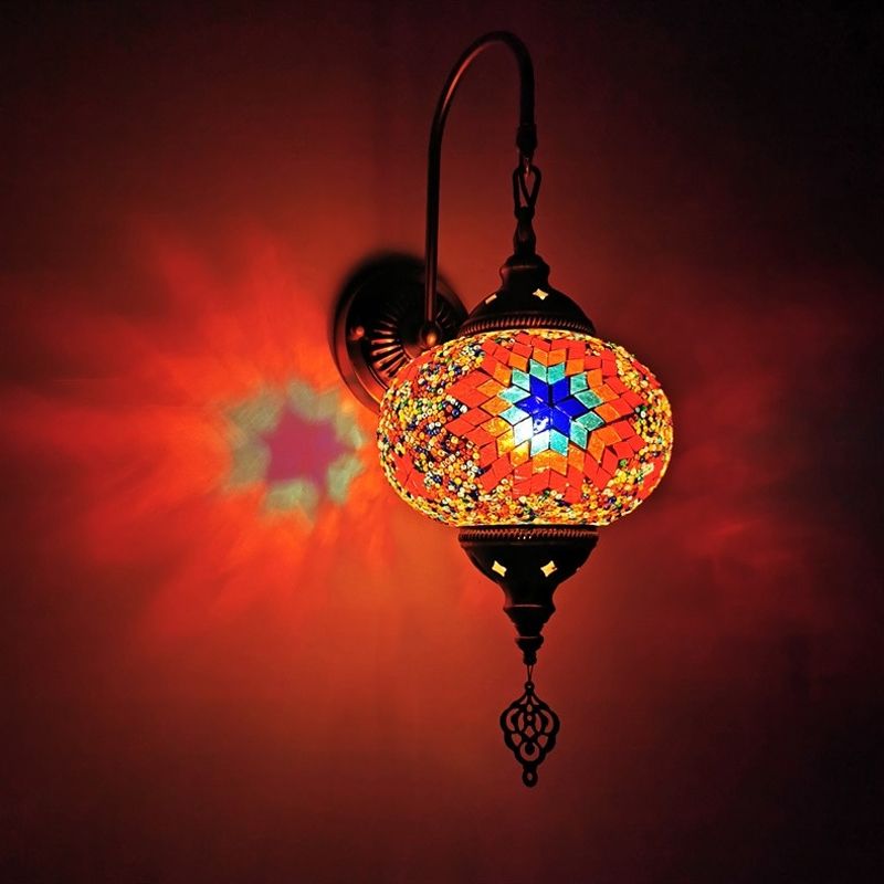 Decorative Sphere Wall Light Fixture 1 Bulb Stained Art Glass Wall Sconce Lamp in Red/Purple/Gold for Bedroom