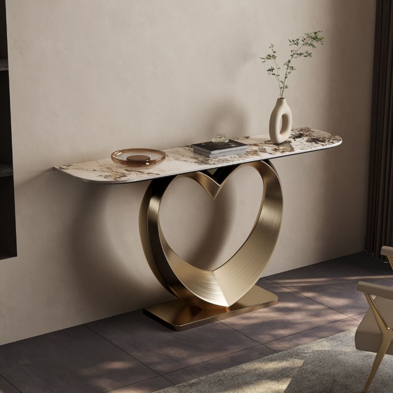 Half Moon Shape Contemporary Console Table Gold Stone Console Sofa Table