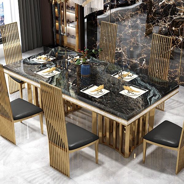 Glam Faux Marble Dining Table Dining Rectangle Table with Metal Legs for Home
