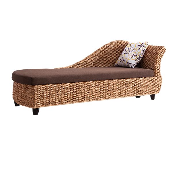 Modern Style Living Room Chaise Rolled Arms Upholstered Chaise Lounge with Rattan Base
