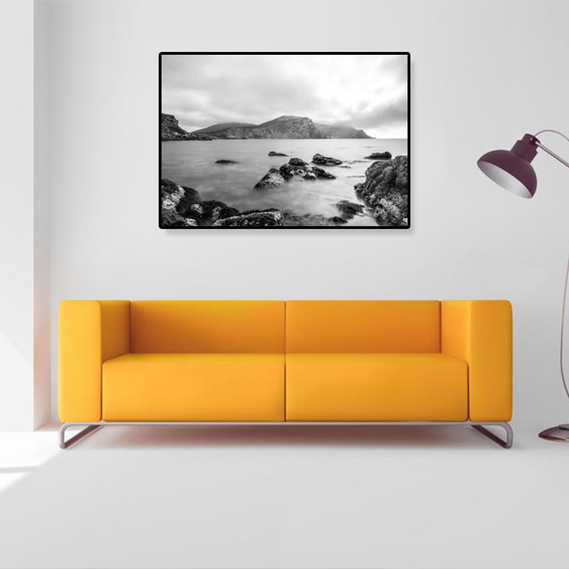 Photographie moderniste de paysage marin, toile imprimée texturée de couleur foncée, décoration murale pour la maison