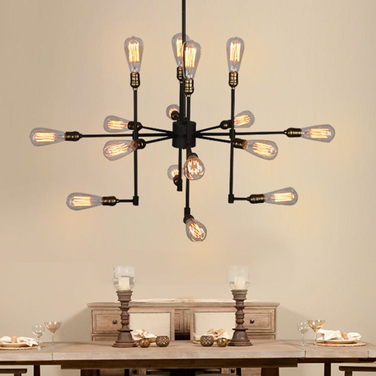 Iron Exposed Lampadelier Lighting Vintage Industrial Multi Light Dining Room Pendant Light in Black