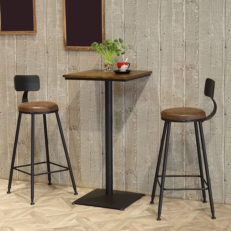Industrial Pedestal Bistro Bar Table Solid Wood and Metal Base Bar Table