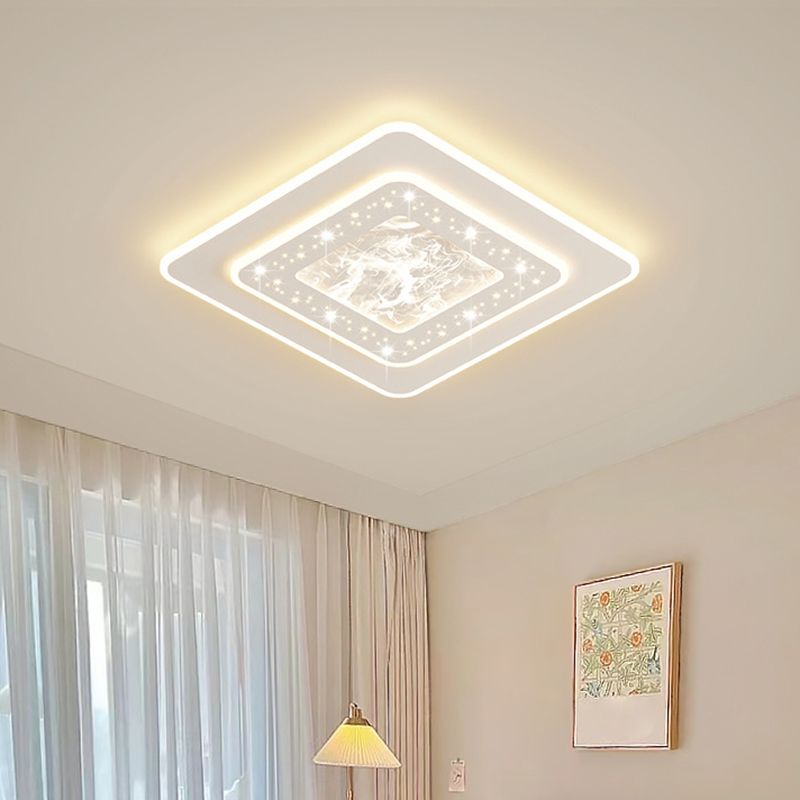 LED Metal Flush Mount Geometric Shape Modern Ceiling Light with Acrylic Shade for Bedroom