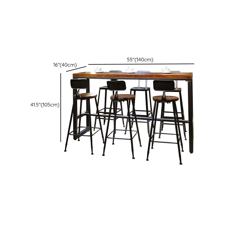 Industrial Style Bar Dining Table Solid Wood Bar Stool Table with Black Base