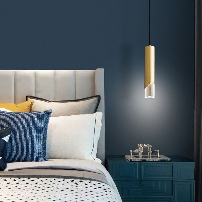 Moderne creatieve LED enkele hanglamp Koperen cilindrische hangende lamp met acrylschaduw