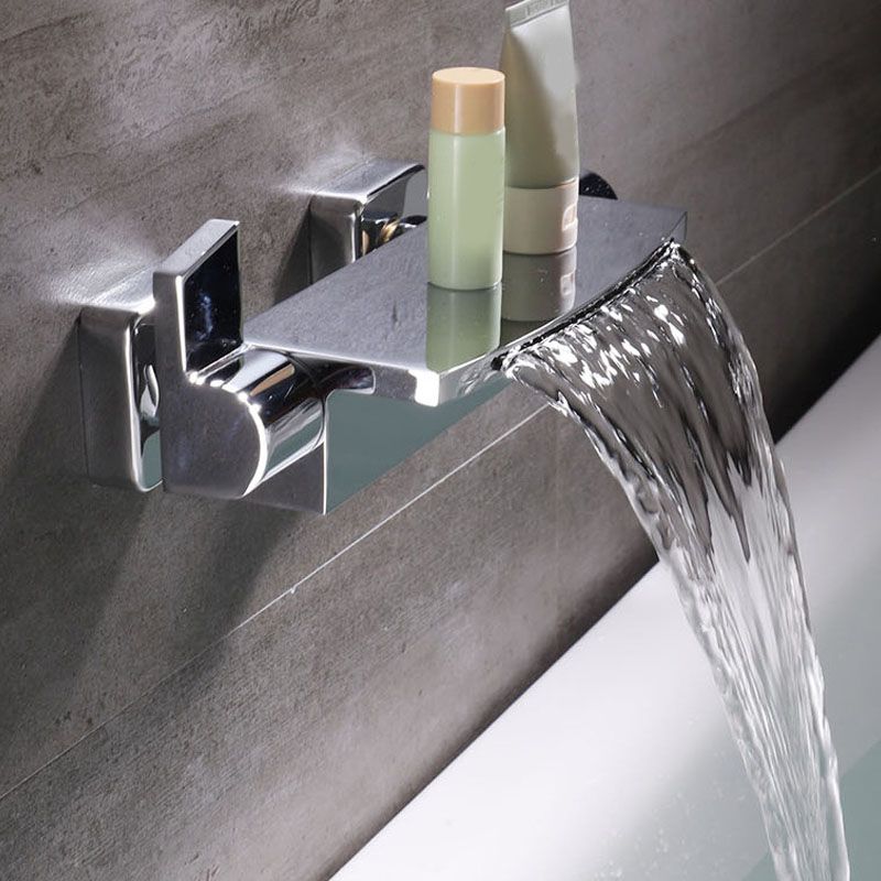 Contemporary Wall Mounted Metal Tub Filler Two Handles Waterfall Tub Faucet Trim