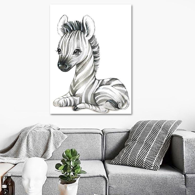 Cute Cartoon Animal Painting Canvas Wall Art for Baby Room, White, Textured Surface