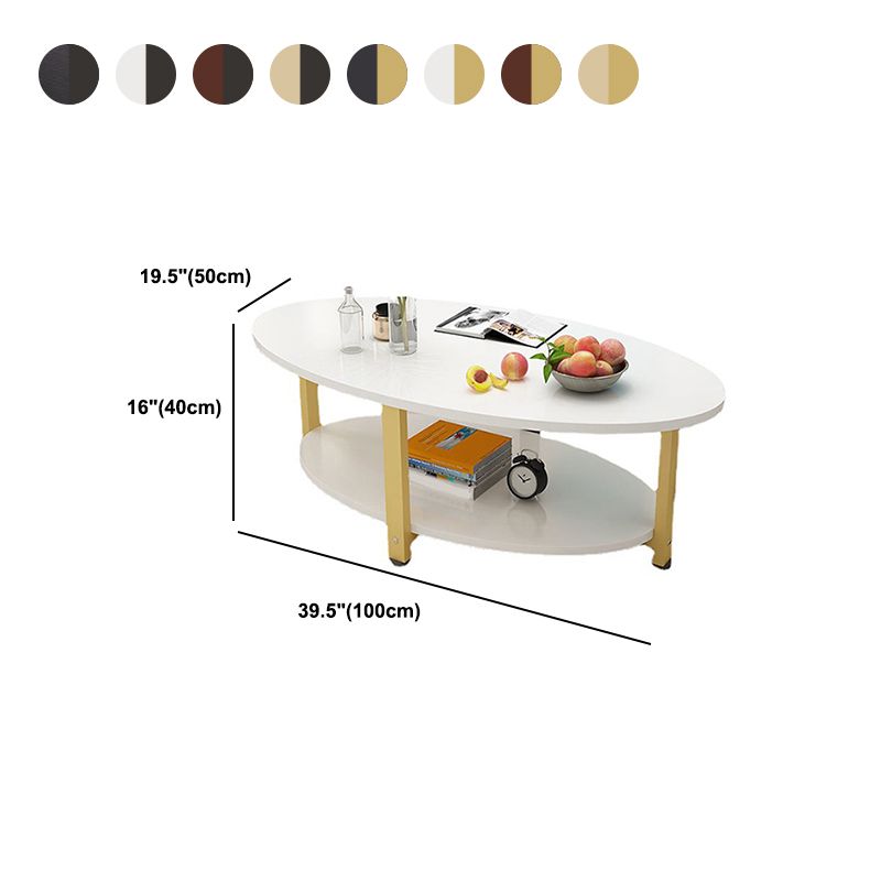 Solid Wood 4 Legs Coffee Table Modern Oval Coffee Table with Storage