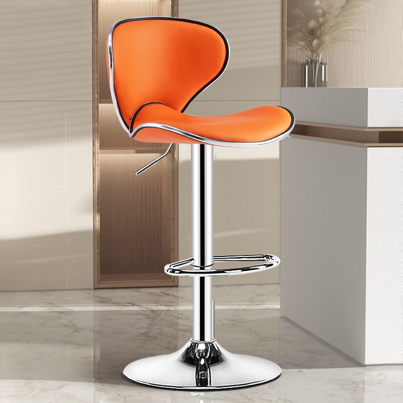 Scandinavian Metal Barstool Low Back PU Leather Adjustable Barstools in Matte Finish