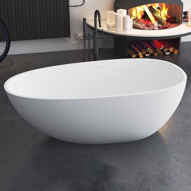 Modern Stone Oval Bath Freestanding Soaking Bathtub in White
