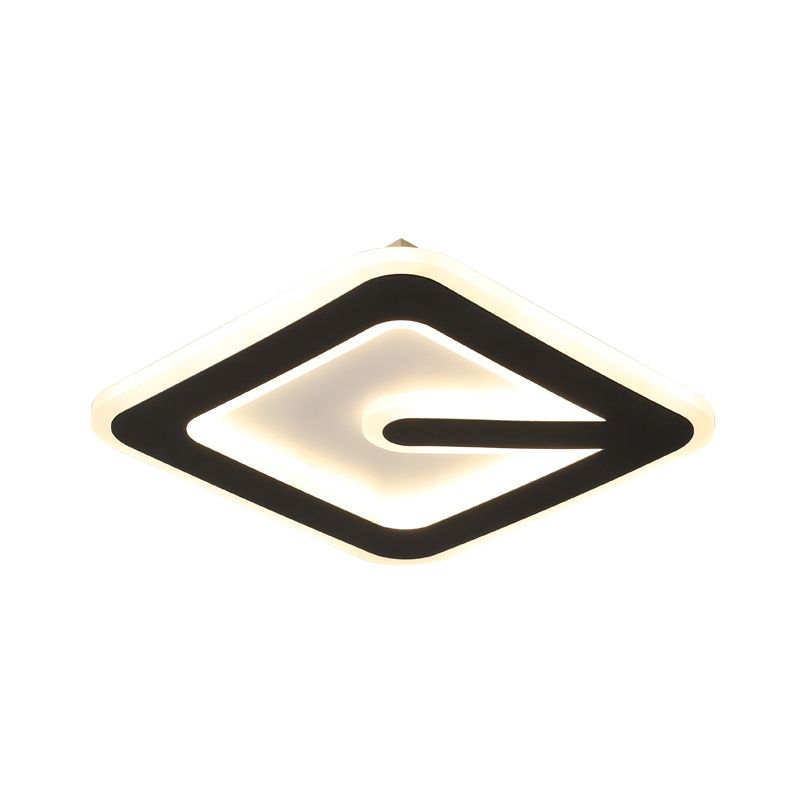 Acrylic Rhombus Flush Mount Lamp Minimalism LED Black Flush Ceiling Light Fixture in White/Warm Light for Corridor