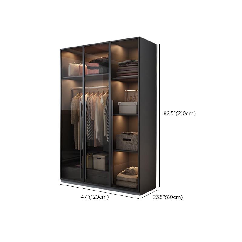 Modern Style Hinged Door Wardrobe for Bedroom Grey Cabinet with Glass Doors