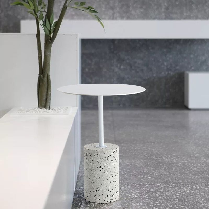 Contemporary Metal Round Side End Table with Single Terrazzo Base