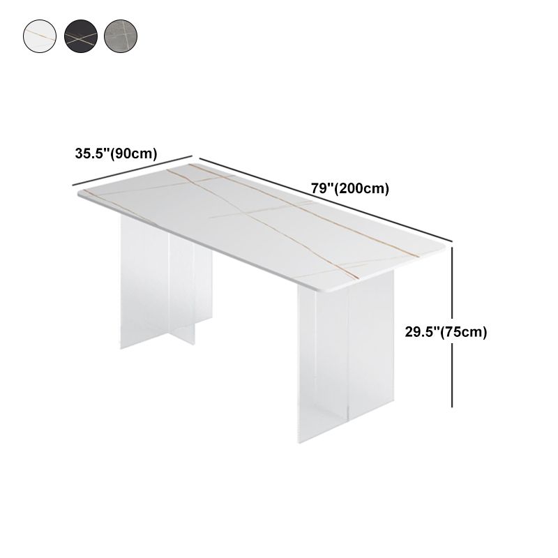 Dining Room Modern Dinette Table Rectangle Acrylic Double Pedestal Dining Table