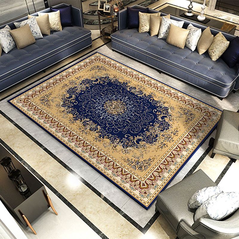 Navy Modern Rug Polyester Graphic Area Rug Non-Slip Backing Rug for Home Decor