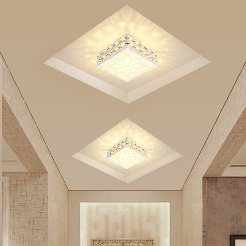 Gold Finish Square LED Ceiling Flush Light Modern Crystal Inserted Flush Mount Lighting for Aisle