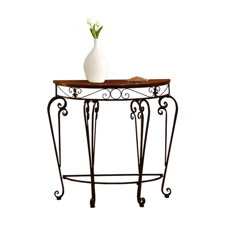 Wooden Half Moon Accent Table 1-shelf Console Table with Iron Legs