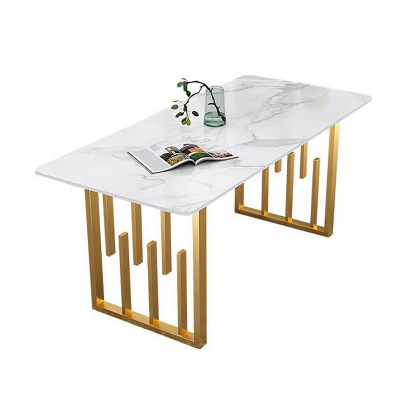 Rectangle Golden Base Dining Table Glam Stone Table for Kitchen