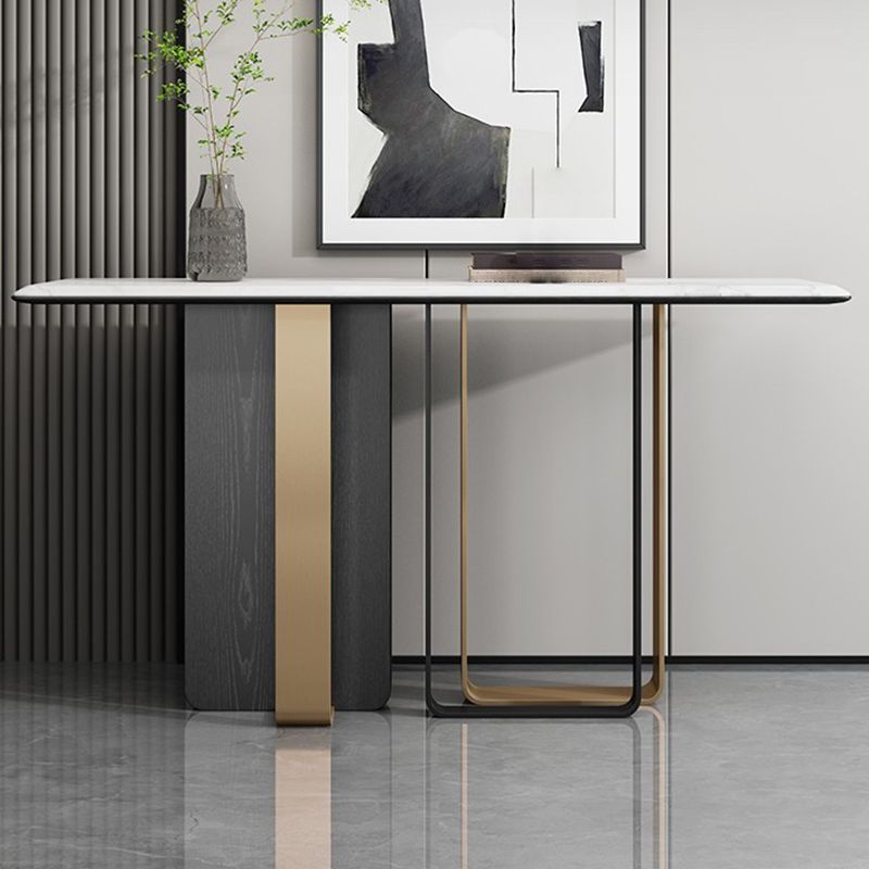 16 Inch Wide Glam Accent Table Rectangle Stone Console Table for Hall