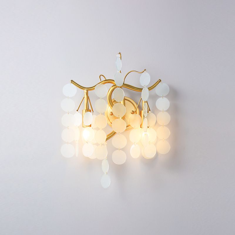 Modernism Branch Wall Light Fixture Metal 2-Head Bedroom Sconce Lighting in Brass with White/Pink/Blue Crystal Deco