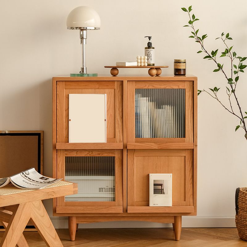 Mid-Century Modern Natural Cabinet with 4 Doors in Pine Wood