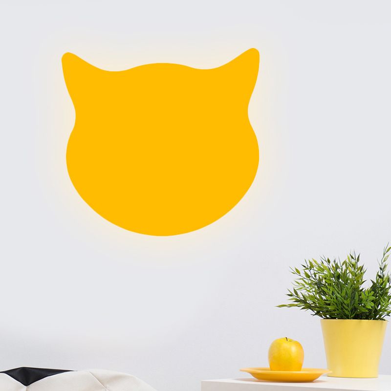 Cat Head Mini Wall Light Cartoon Cartoon Asilo in legno LED SCONCE MONTO A MONTRO IN ROSA/BLU/GIALLO