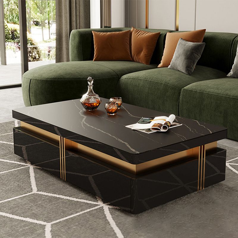 Slate Coffee or End Table with 4 Storage Drawers Contemporary