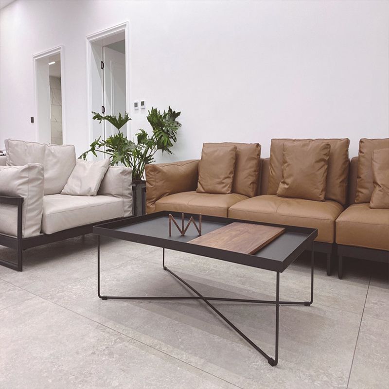 Black Rectangle / Square Tray Top Coffee Table Iron Cross Legs Cocktail Table