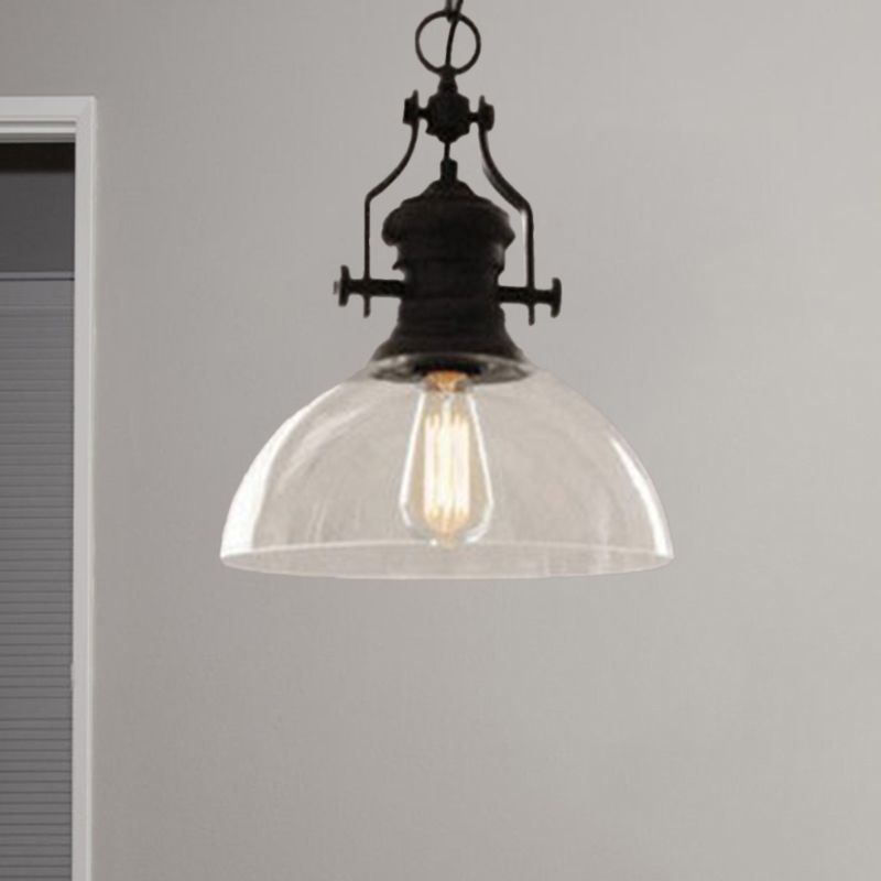 Glasscheibe-Form-Federlampe Industrie 1-Licht Bistro Bar Anhänger Beleuchtung in Schwarz