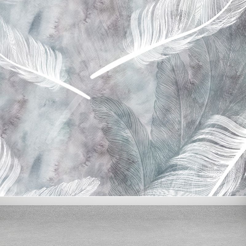 Huge Bird Feather Mural for Bedroom Animals Wall Art in Light Color, Stain Resistant