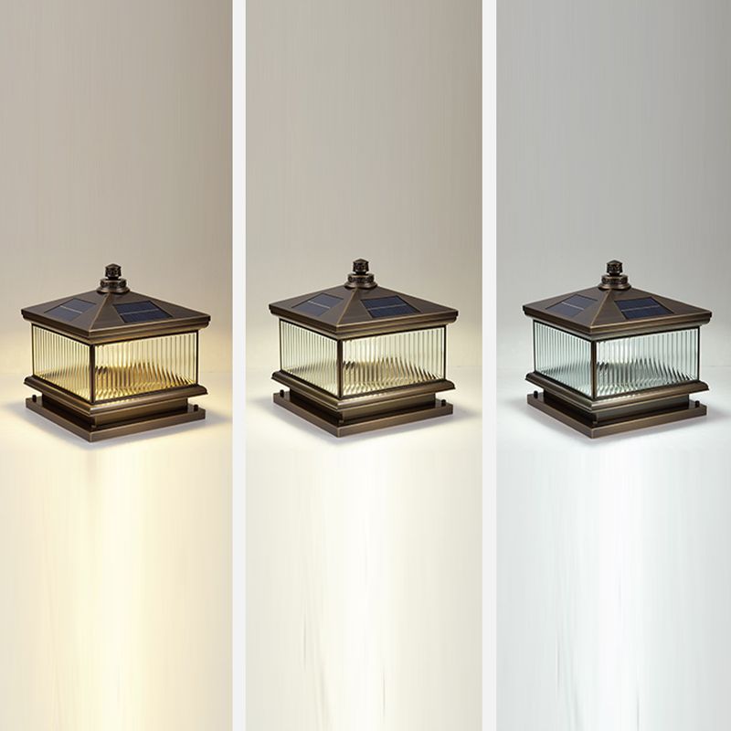 Square Shape Waterproof Pillar Lamp Modern Metal Outdoor Lights in Bronze