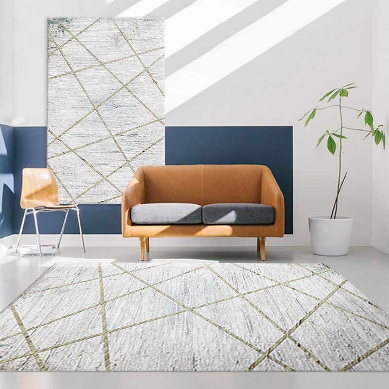 Grey Modern Rug Polyester Line Rug Non-Slip Backing Rug for Home Decoration