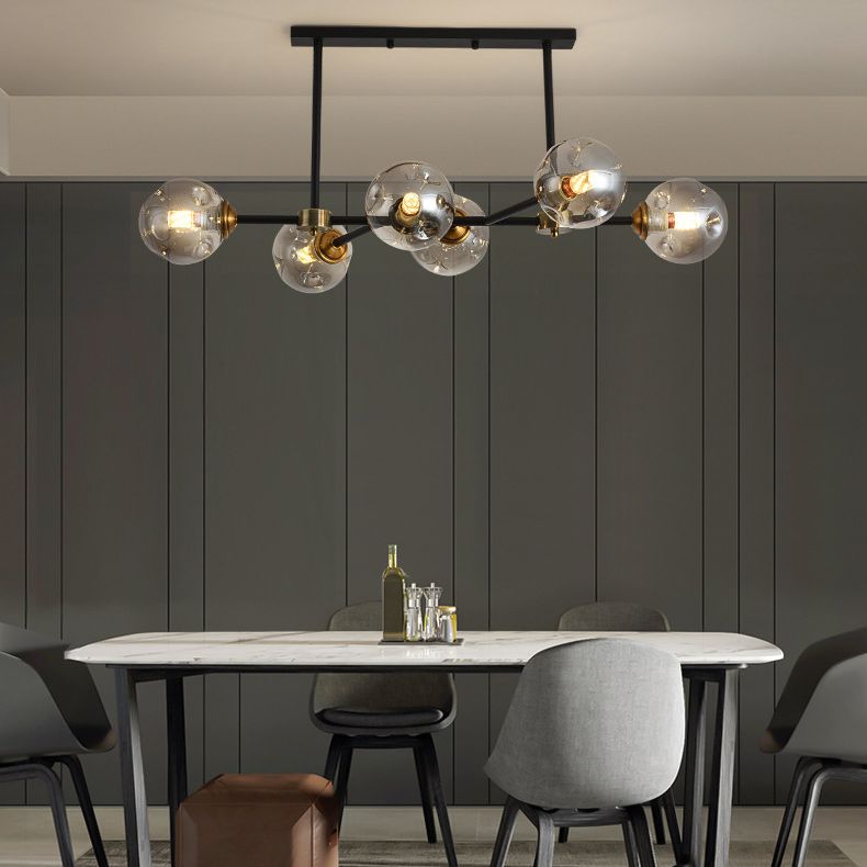 6 Ligera de la isla negra moderna Ligera de la isla del colgante de la isla esférica de la isla de vidrio Luz de techo para mesa de comedor