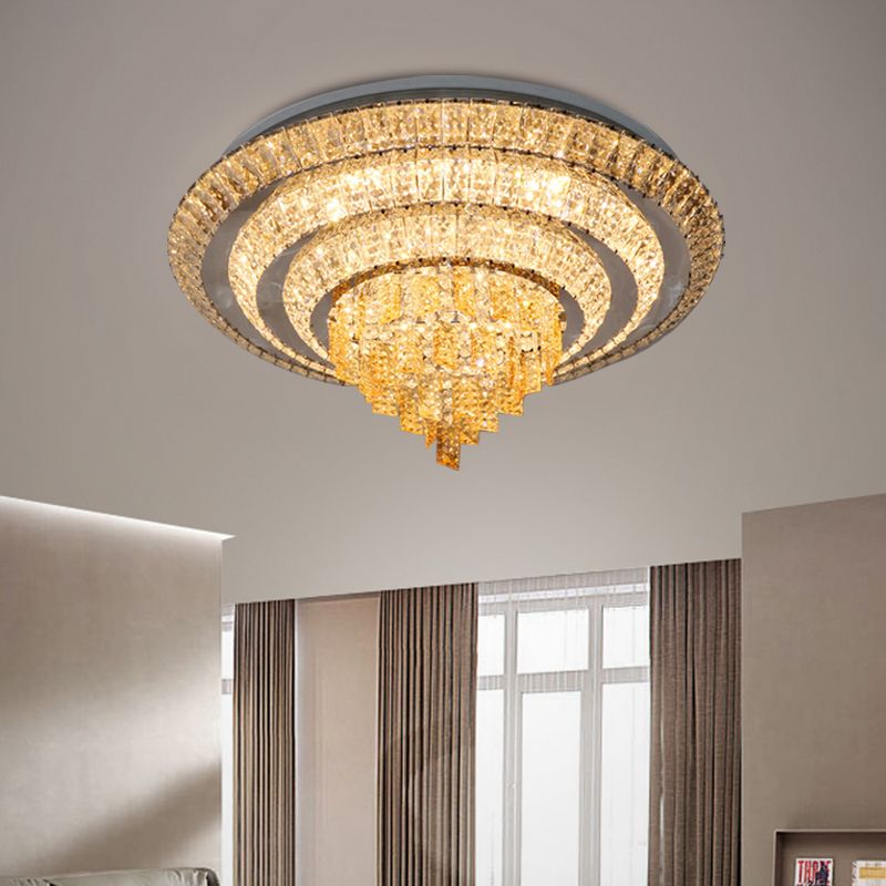 Crystal-Encrusted LED Flushmount Contemporary Chrome Multi-Circle Living Room Ceiling Mount Light, 23.5"/31.5" Wide
