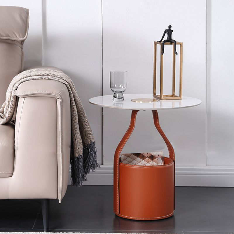 Modernistic Wood Pedestal with Storage Round Living Room Side Table