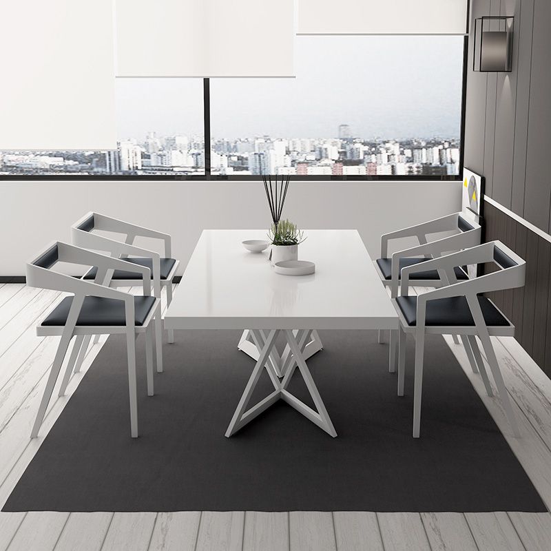 Metal and Wood Table Mid-Century Modern Style Family Rectangular Dining Table