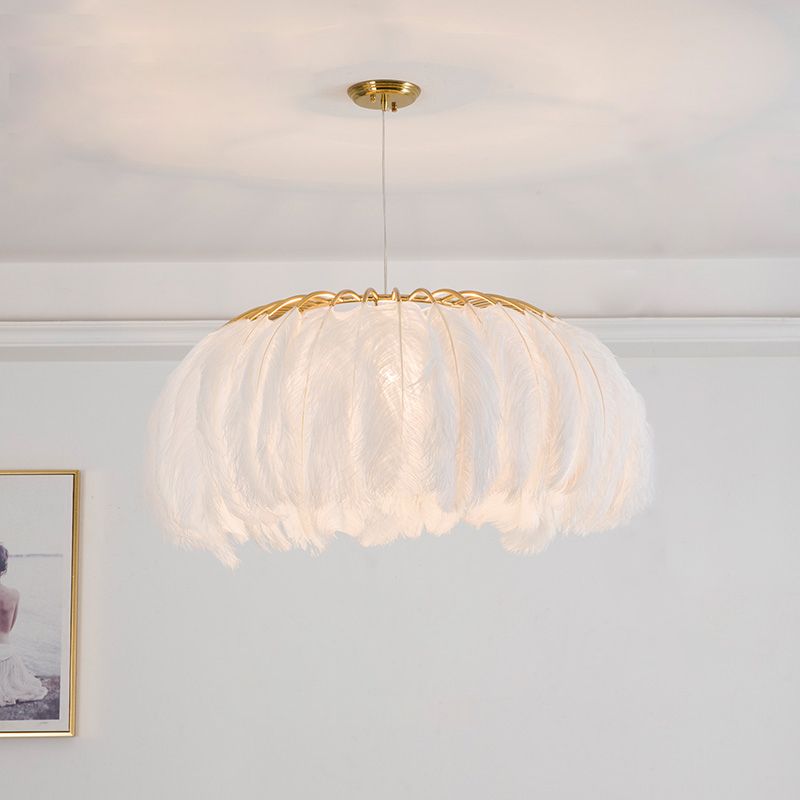 Nordic Circular Hanging Light Fixture Feather Dining Room Chandelier Pendant Light