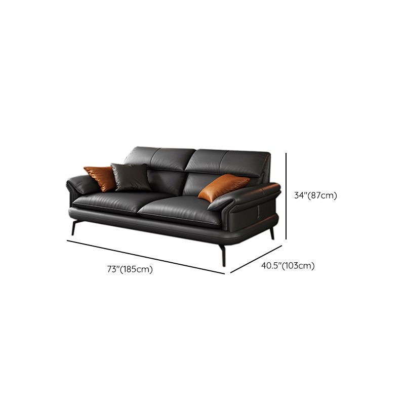Contemporary Leather Pillow Top Arm Sofa in Gray For Living Room