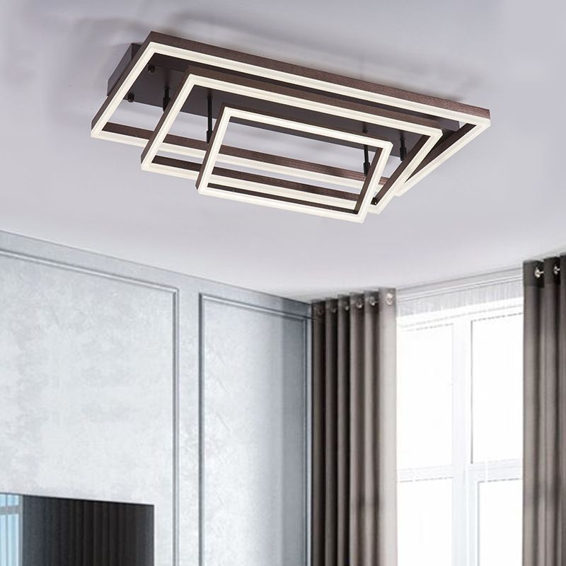 Modern Simple Rectangle Semi Flush Light Metallic Brown Semi Flush Mount Lighting in Warm/White/Neutral