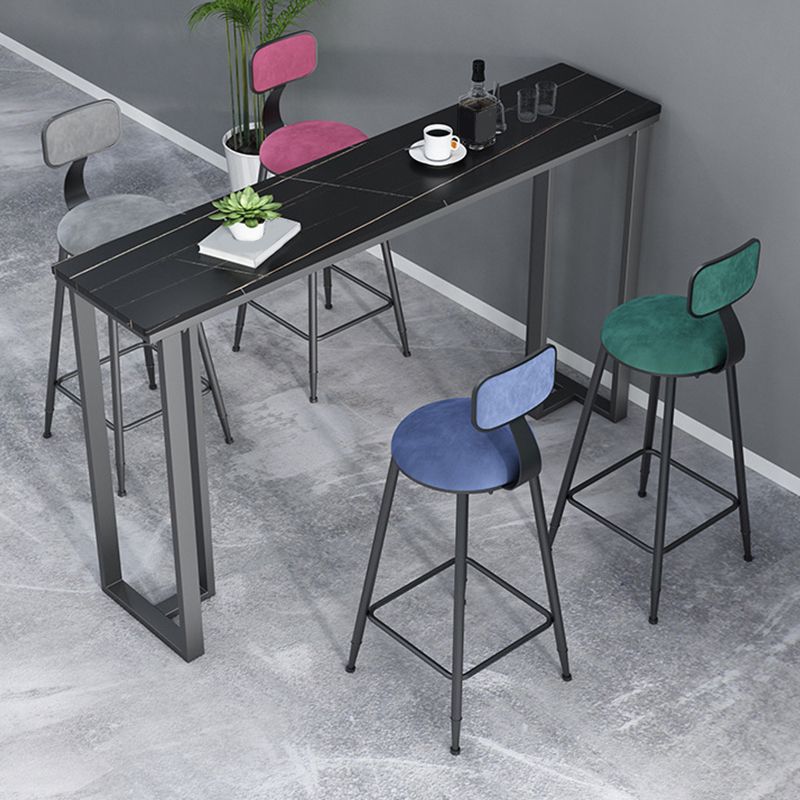 Industrial Bar Height Table Stone Top Bistro Table with Black Base