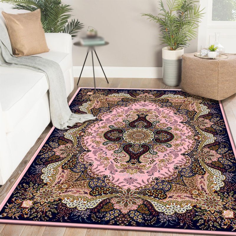 Moroccan Polyester Carpet Medallion Printed Rug Anti-Slip Backing Washable Carpet for Home Decor