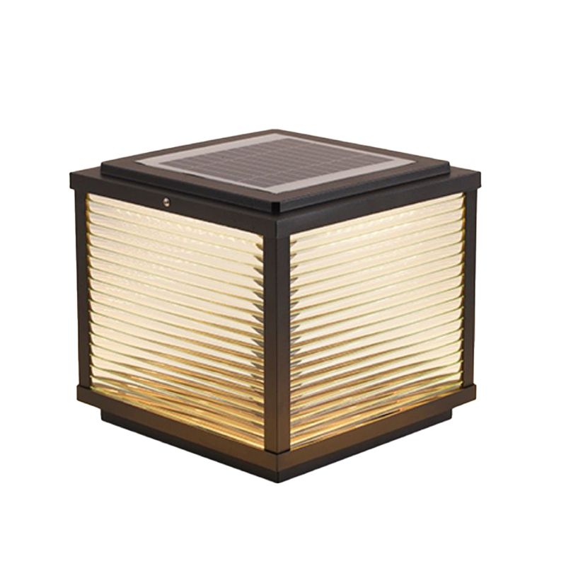 Rectangular Shape Metal Solar Pillar Lamp Modern Style 1 Light Outdoor Lights in Black