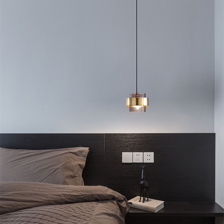 Fumo Cilíndrico gris Pedante Luz hacia abajo Luz de colgante de techo mini Luz en sombra de vidrio