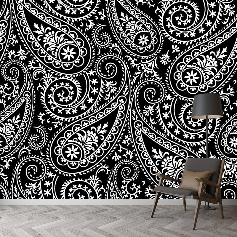 Black-White Bohemian Wallpaper Mural Full Size Butterflies Wall Covering for Living Room