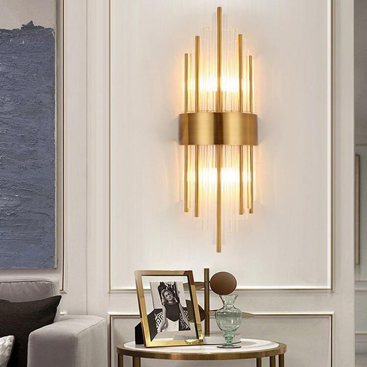 Geometrischer Schatten 2-Lights Wandleuchten Moderner Kristallwandmontageleuchte in Gold