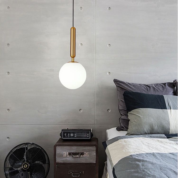 1 Light Spherical Pendant Light Modern Hand-Blown White Glass Shade Hanging Lamp for Living Room