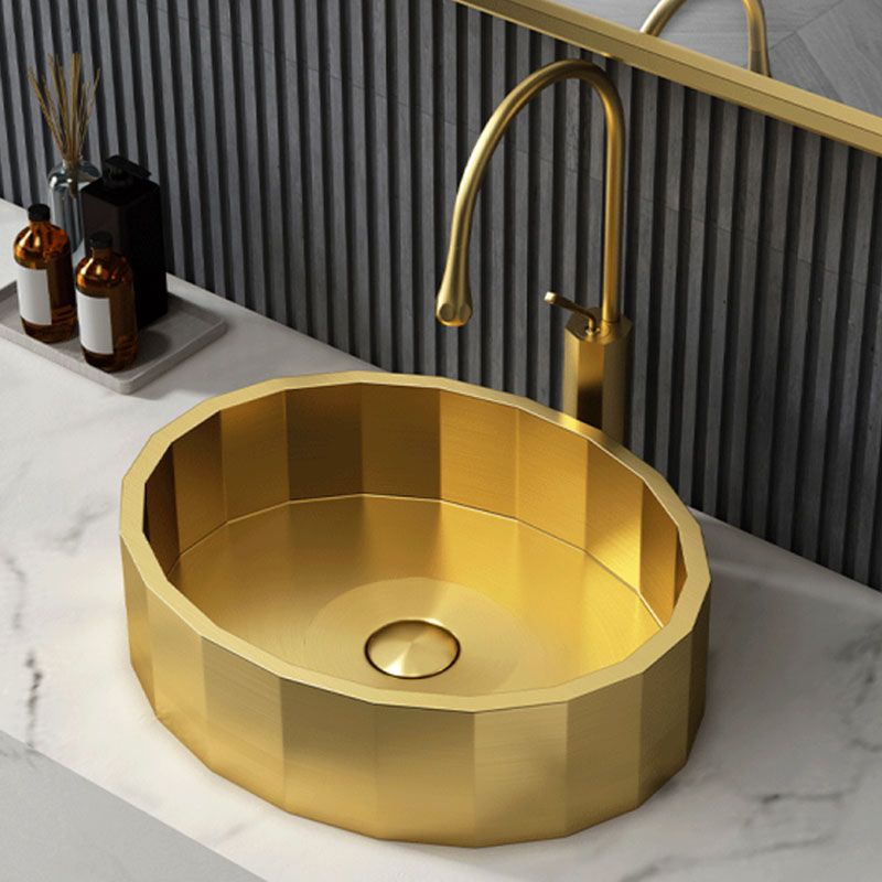 Modern Bathroom Sink Solid Color Metal Trough Bathroom Sink with Pop-Up Drain