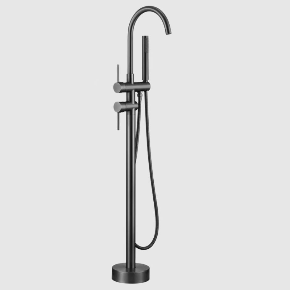 Floor Mounted Copper Freestanding Tub Filler Simple High Arc Freestanding Tub Filler Trim